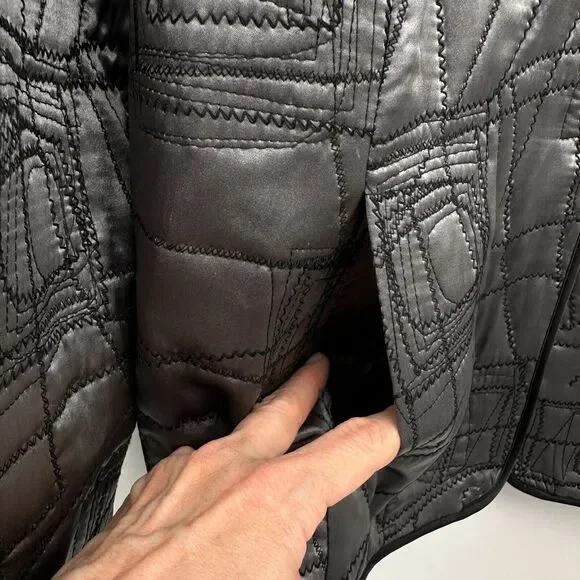 Vikki Vi Jacket Coat 100% Silk Plus Size 1X Reversible‎ Quilted Silver Black New